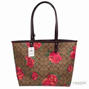 Coach Signature Tote with Red Floral Design